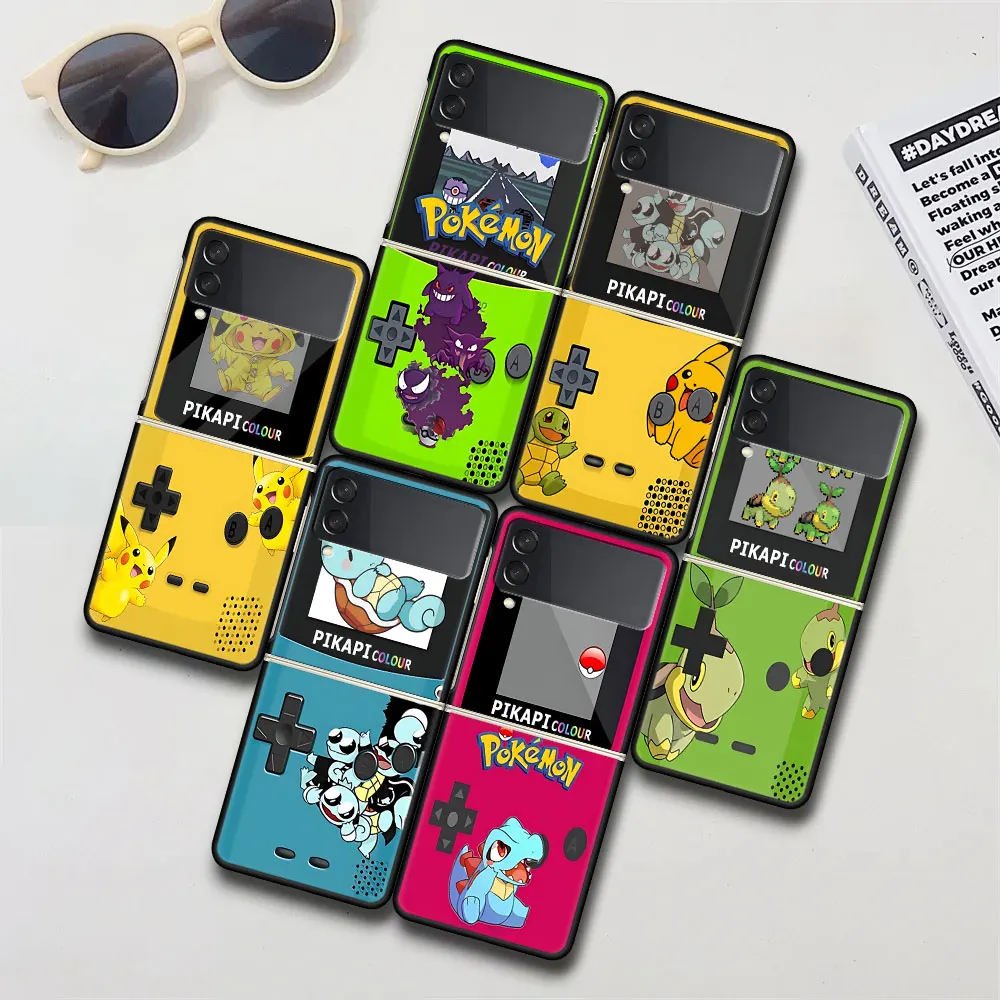 Cartoon Pokemon Retro Gaming Console Case for Samsung Galaxy Z Flip 4 3 5G Black Hard PC Phone Cover Zflip4 Zflip3 Flip4 Flip3