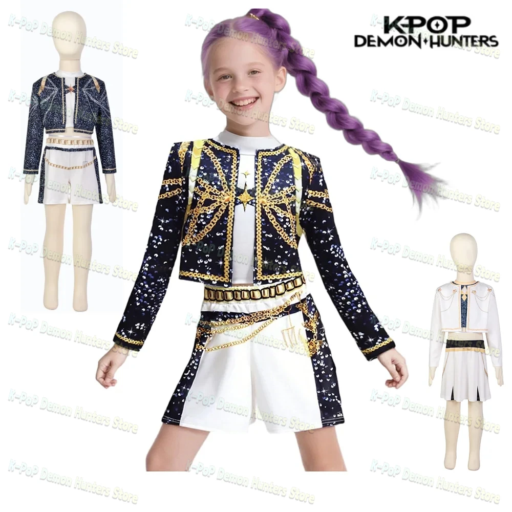 

Movie Girls Demon Hunters Zoey Mira Cosplay Costume Kids Fancy K-Pop Rumi Dress Idol Movie Cosplay Halloween Carniva Clothes Set