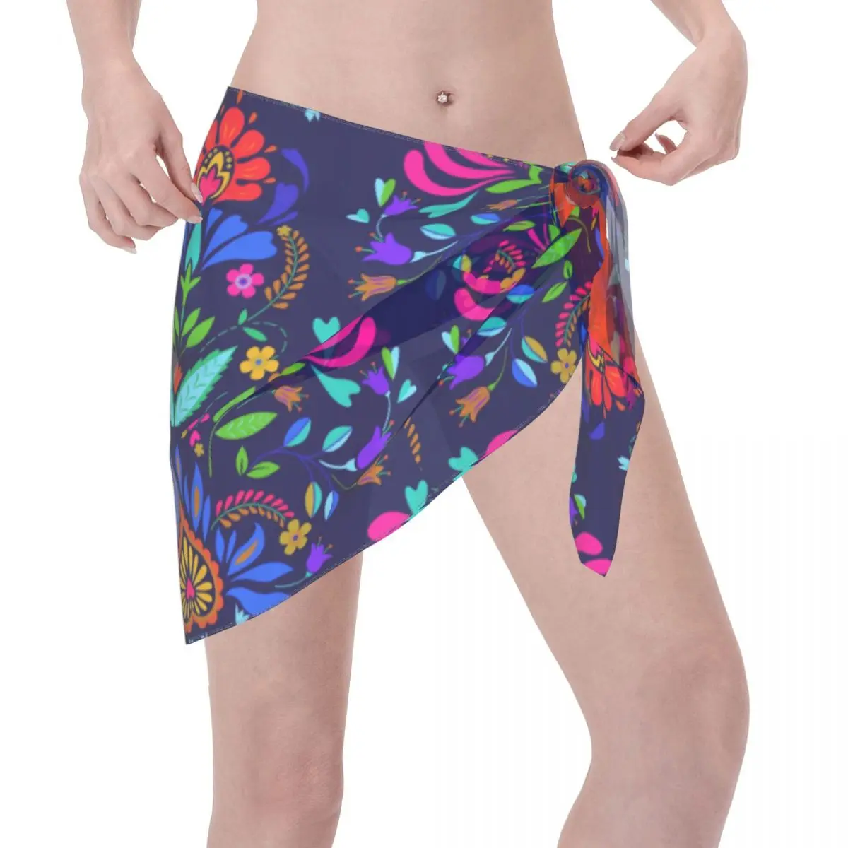 Custom Folk เม็กซิกัน Beach บิกินี่ห่อดูผ่านบิกินี่ชุดชายหาดกระโปรงสั้นผ้าพันคอชีฟองสําหรับผู้หญิง