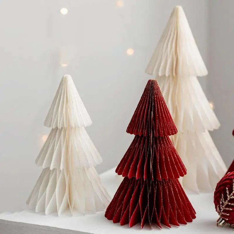 Paper Christmas Tree Handmade Tabletop Paper Trees Multi-layer Centerpiece Small 3D Paper Trees 2X Reusable Table Decorations