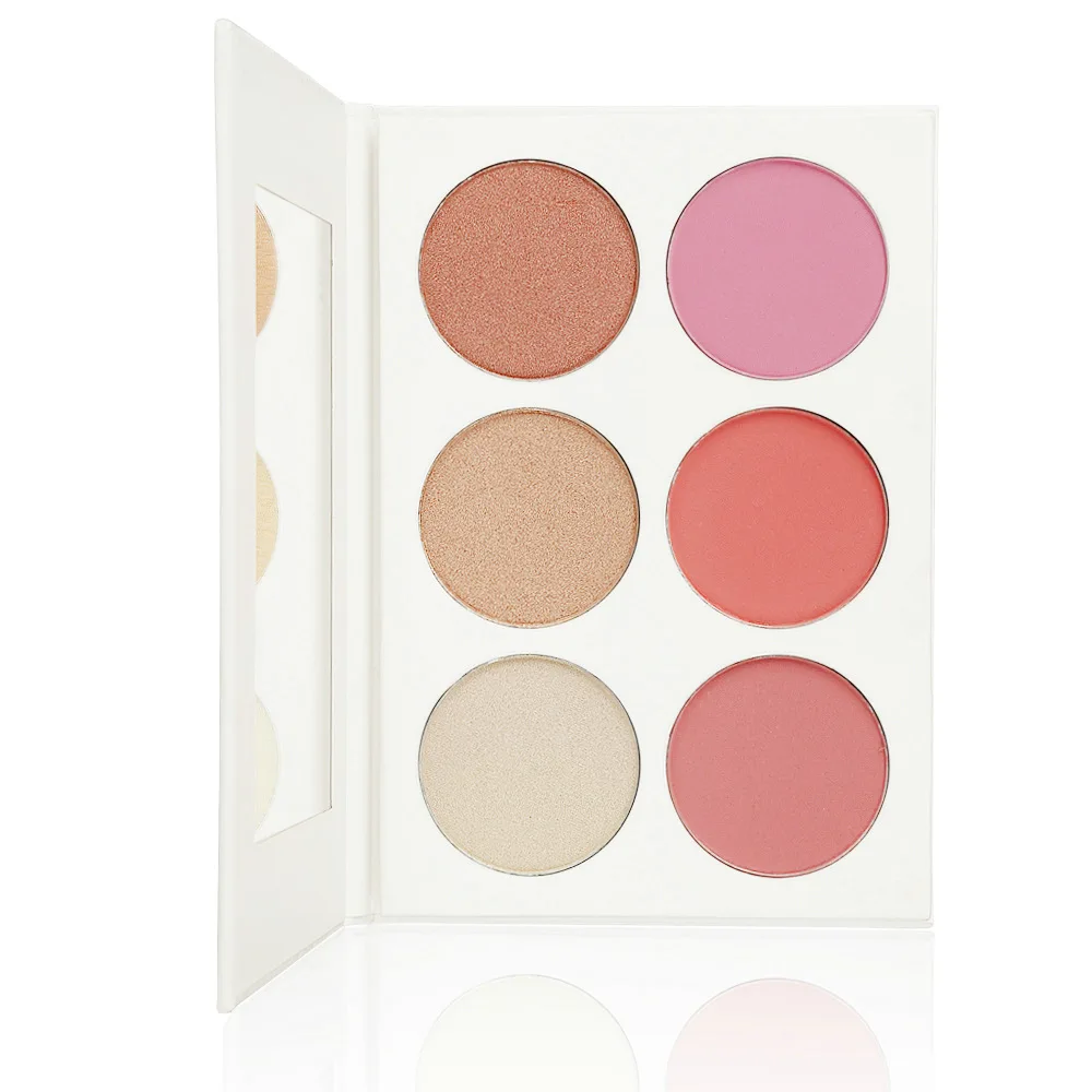 Palette de fards à joues à reflets 6 couleurs, marque privée, Contour végétalien, éclaircissant longue durée, maquillage personnalisé tridimensionnel, vente en gros