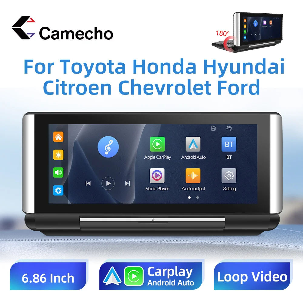 

Camecho Android 6.86" Wireless Carplay Android Auto Smart MP5 Player Bluetooth Music Rear Camera For Toyota Honda Ford Hyundai