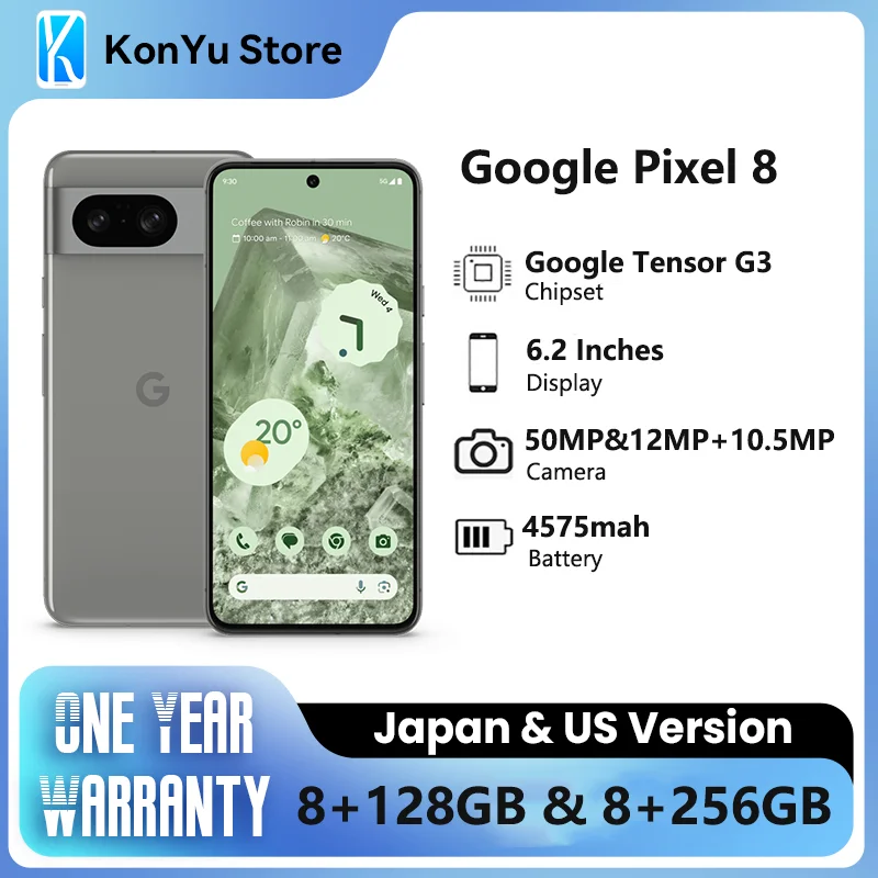 Google Pixel 8 Google Tensor G3 4575 mAh 128GB & 256GB Android 14 OLED 120HZ Android 14 Esim 27W wired IP68 water resistant 5G