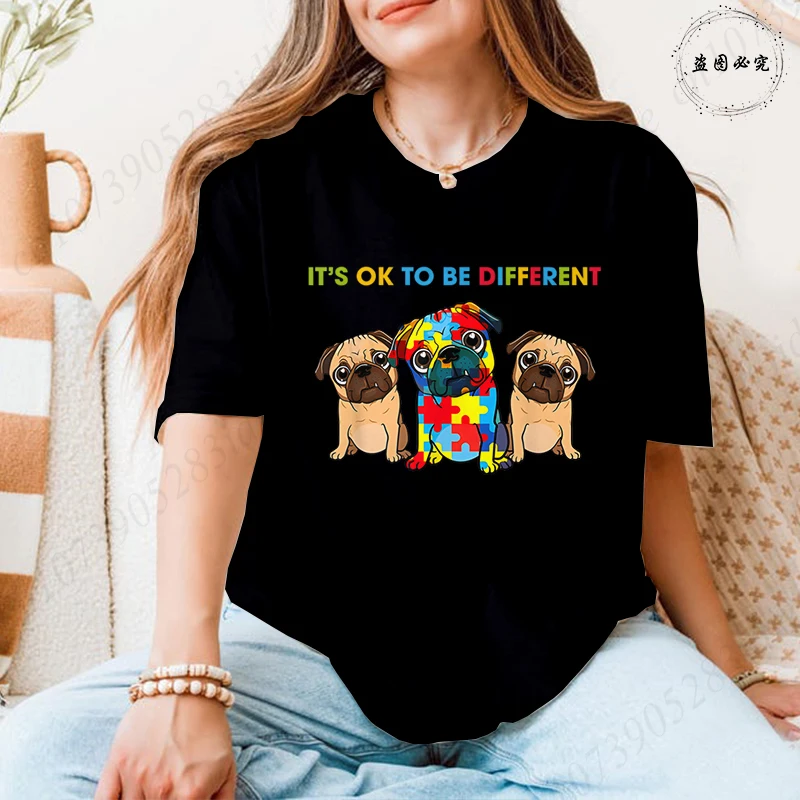 Its Okay To Be Different Autism Shirt for Women Butterfly Puzzle Graphic Y2k Tops Autism Acceptance T-shirt Short Sleeve Tees