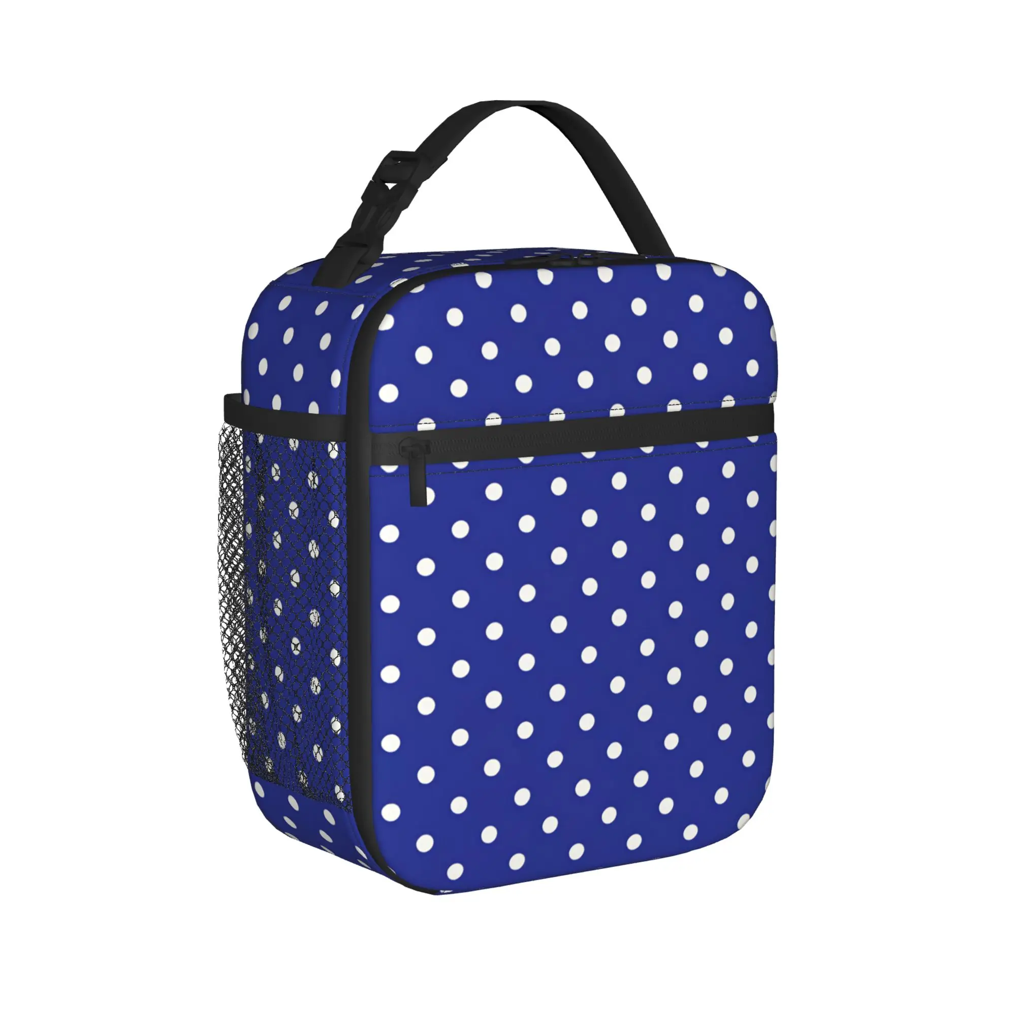 Cobalt Blue Polka Dots Lunch Bag For Child  Office Print Lunch Box Funny Oxford Tote Food Bags