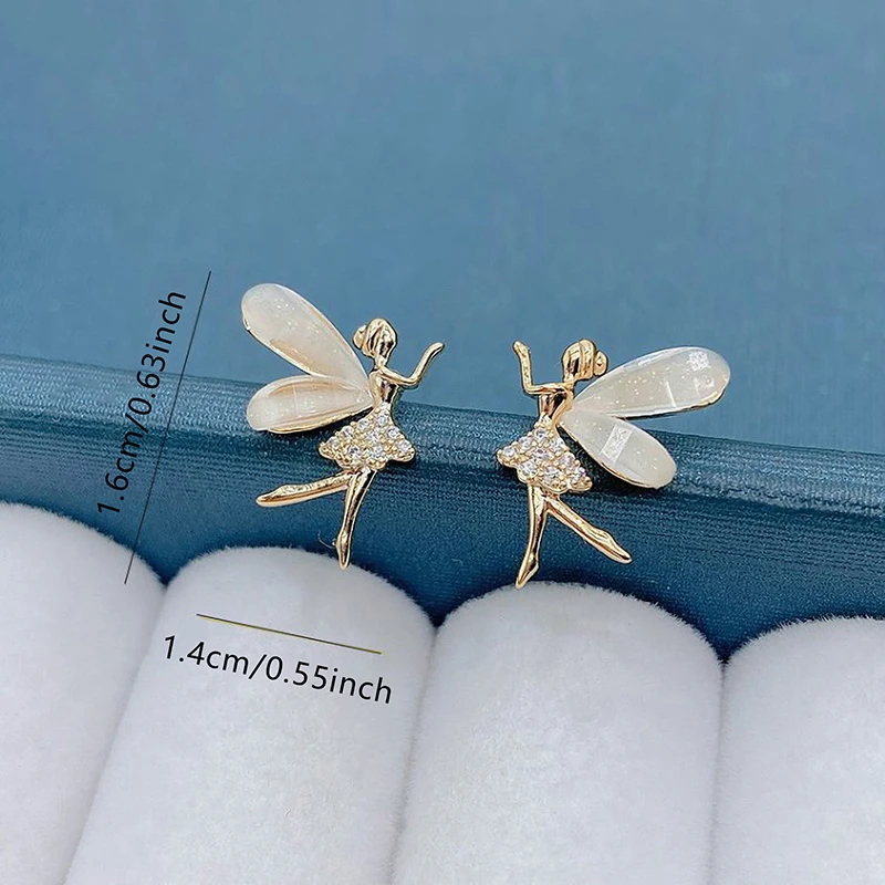 1Pair Fashion Cute Flower Wings Elf Stud Earring For Women Girls Design Zircon Fairy Exquisite Earring Jewelry