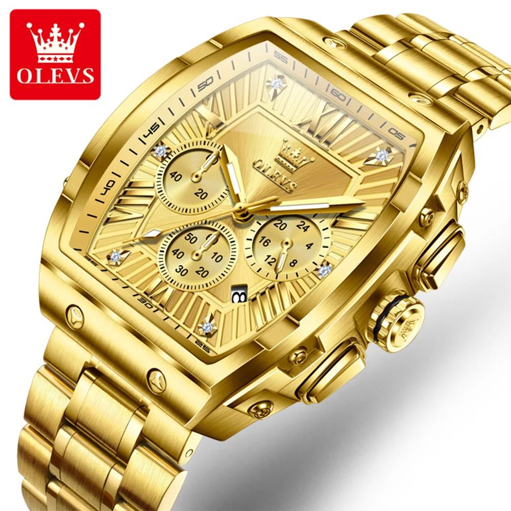 

OLEVS Business Gold Steel Men Watch Chronograph Waterproof Luminous Luxury Man Wristwatch Sports Men's Quartz Watches Male