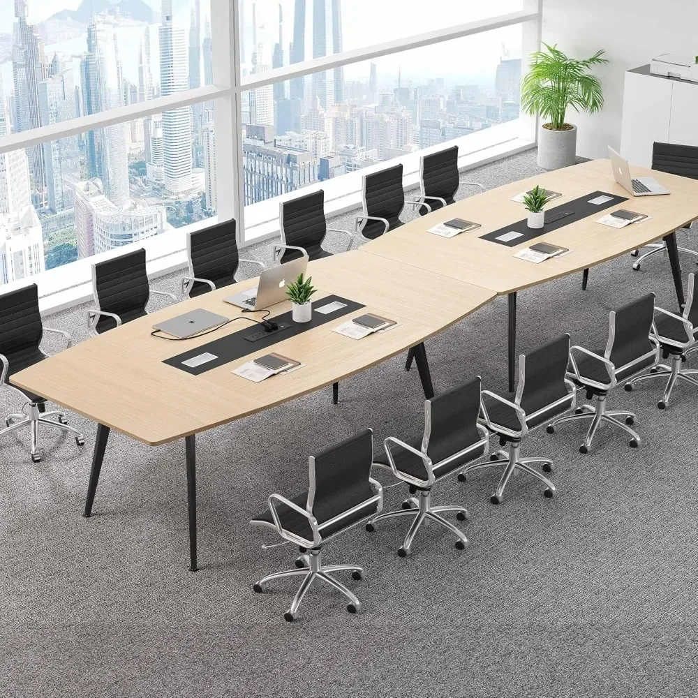 6FT Conference Table with Power Outlets & Rectangle Grommet, Modern Boat Shaped Seminar Tables, 70.8" Conference Table