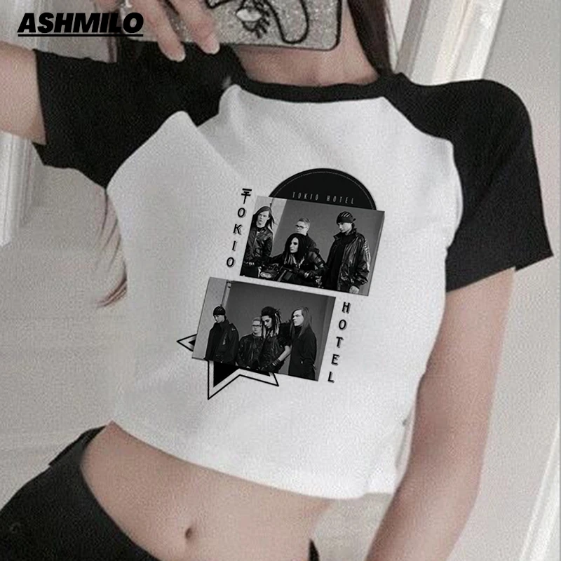 

Y2k Fashion Woman Tokio Hotel Crop Top Woman Goth Vintage Tee Aesthetic Baby Tee StreetWear Short Sleeve Crop Top Tee