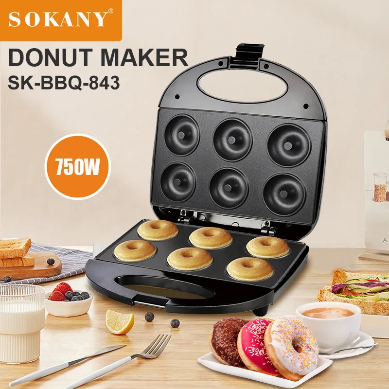 Sokany Hot Sale 750W Electric Cake Doughnut Maker 6 Holes Mini Donut Machine For Home Bakers And Cake Lovers