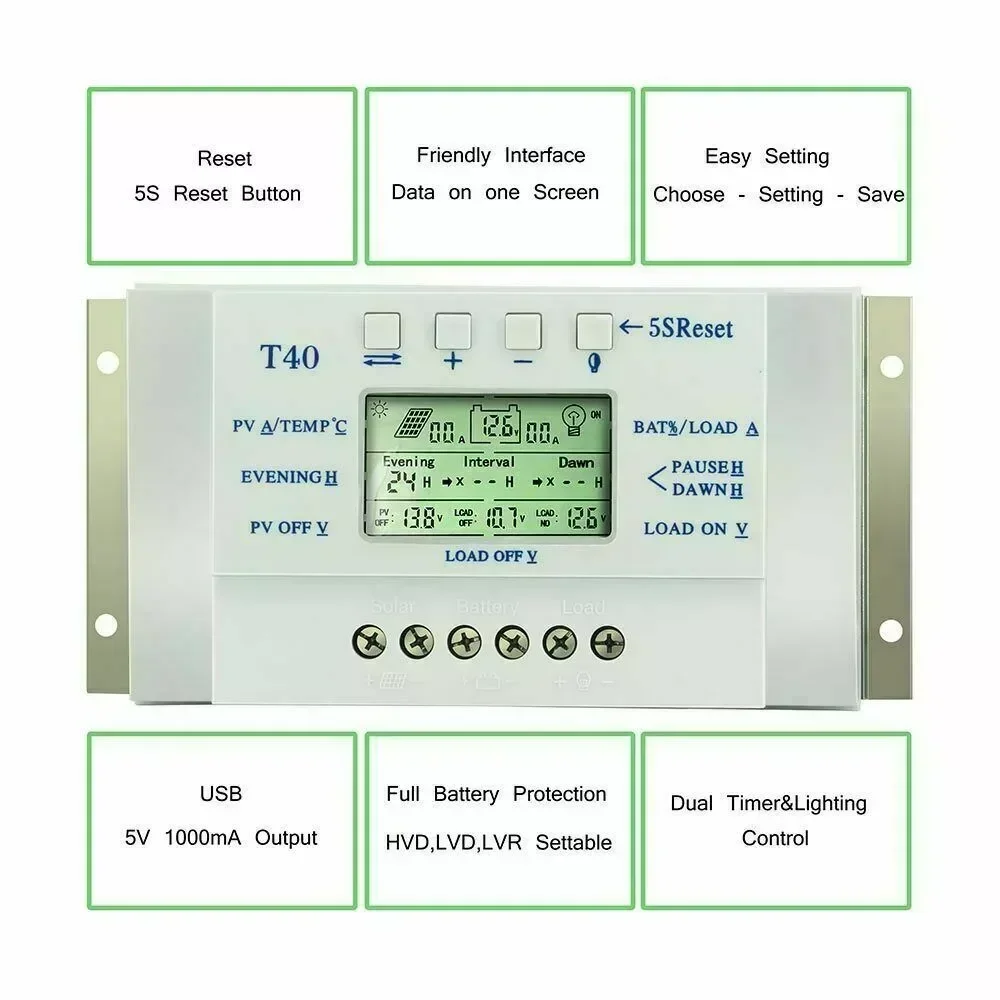 20/30/40 12V/24V LCD MPPT Solar Panel Regulator Charge Controller 3 Timer Solar Panel Stabilizer 16*9.5*5cm Measurement Inspecti