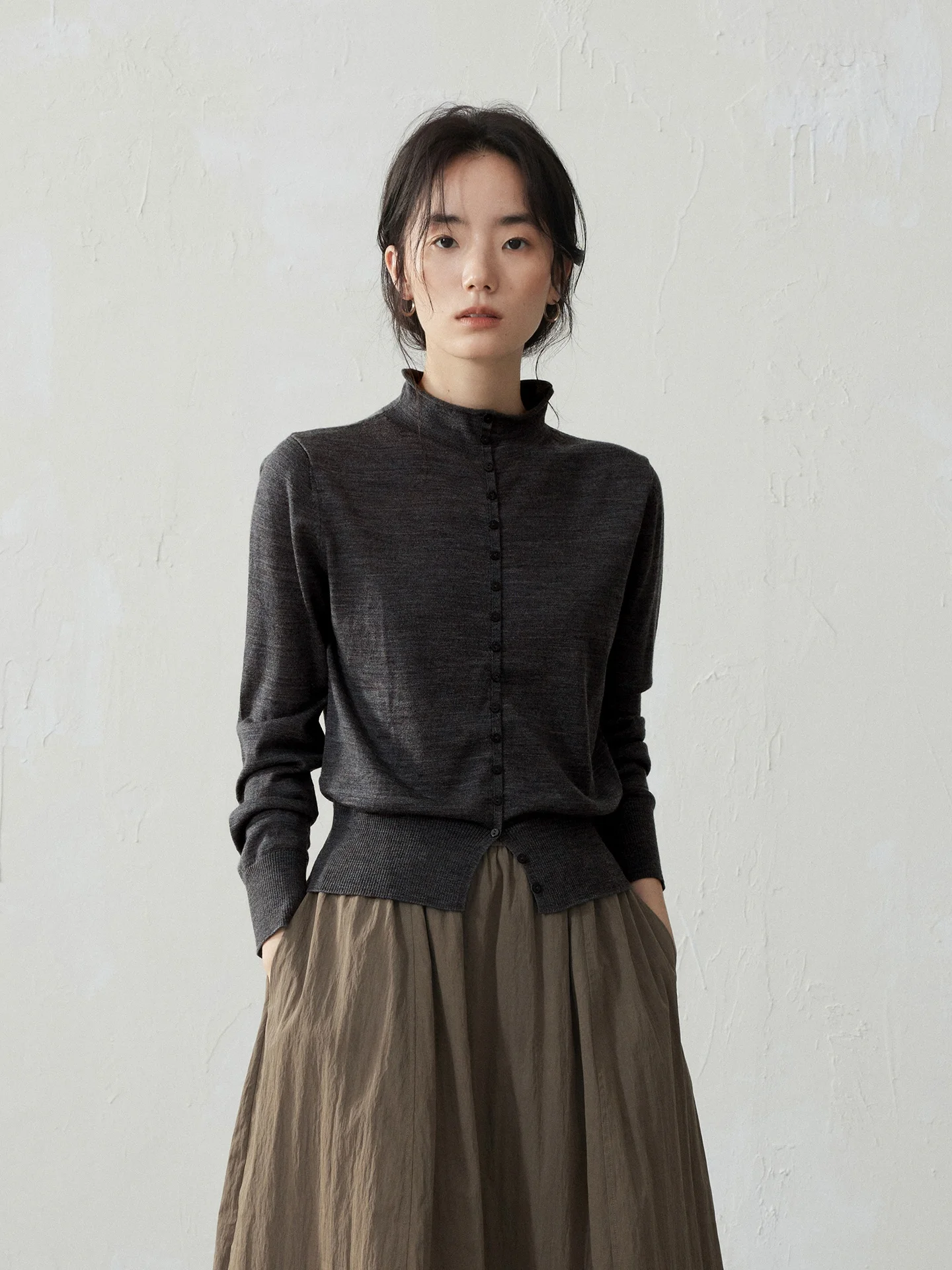 

High Quali Triacetate Wool Knitted Sweater Open Cardigan f High Ne ey Sweater Women New Autumn 2025 Nomumad Casual S...