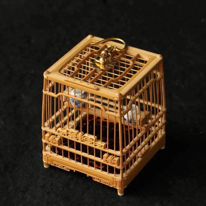 Square old jade bamboo grasshopper cage bamboo carving bamboo cricket cage