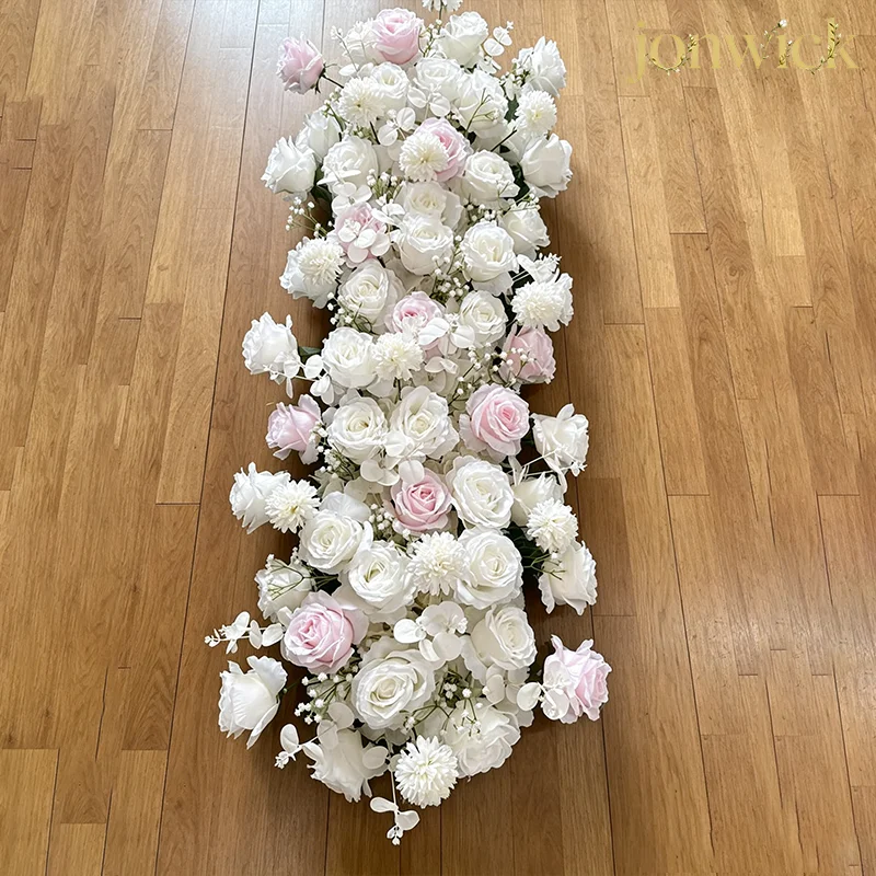 Hochzeits-Hintergrund, Tischläufer, Boden-Blumenbogen, lange Blumenreihe, Bogen-Dekoration, hängende Blumenreihe, Bankett-Blumenstreifen 200CM 100CM – Detail 7