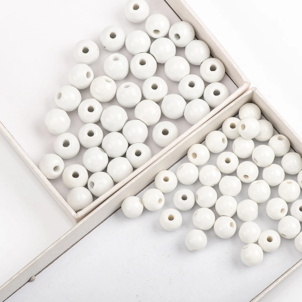 10#12# 40pcs DIY Round Pure Color Ceramic Beads Beading Handmade Porcelain Bead For Jewelry Making #A301B