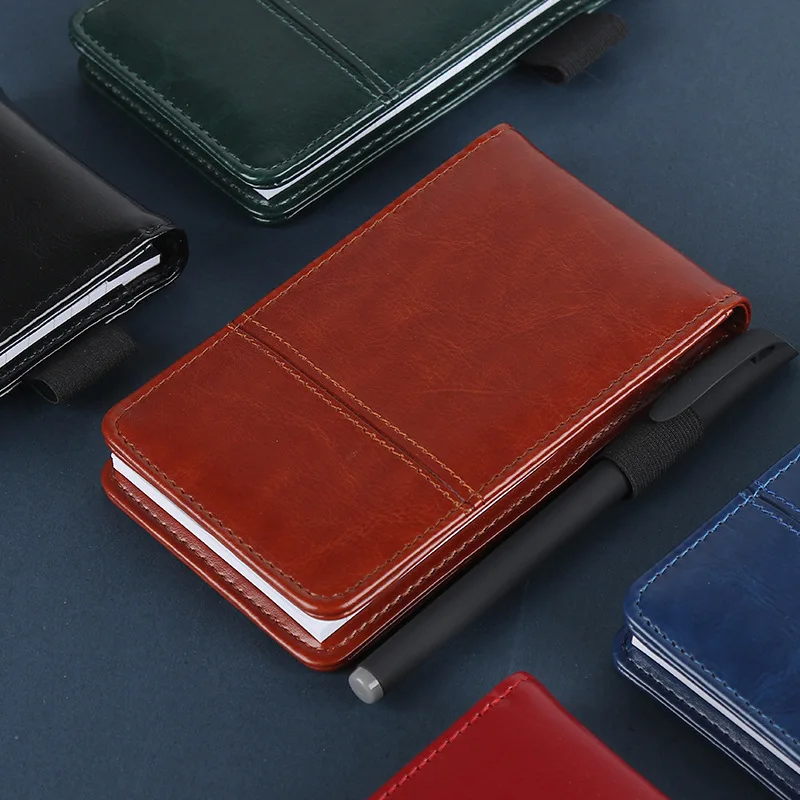 A7 Pocket Notepad Leather Notebook Planner Small Daily Memo with Calculator and Pen Multifunction Business Office Stationery