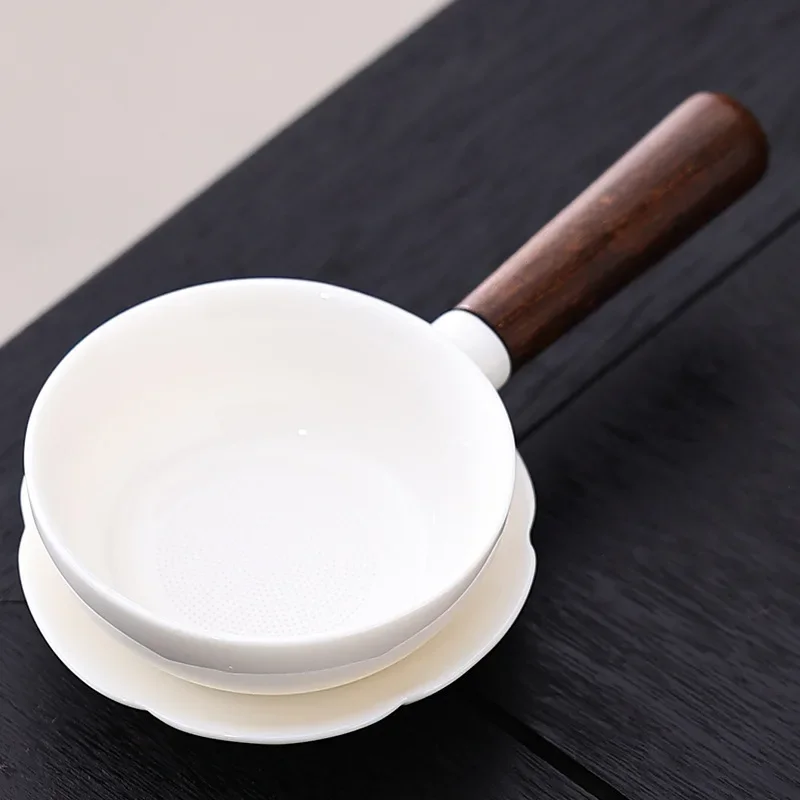 Solid wood side tea filter screen tea water separation filter residue suet jade white porcelain fair cup tea set accessories