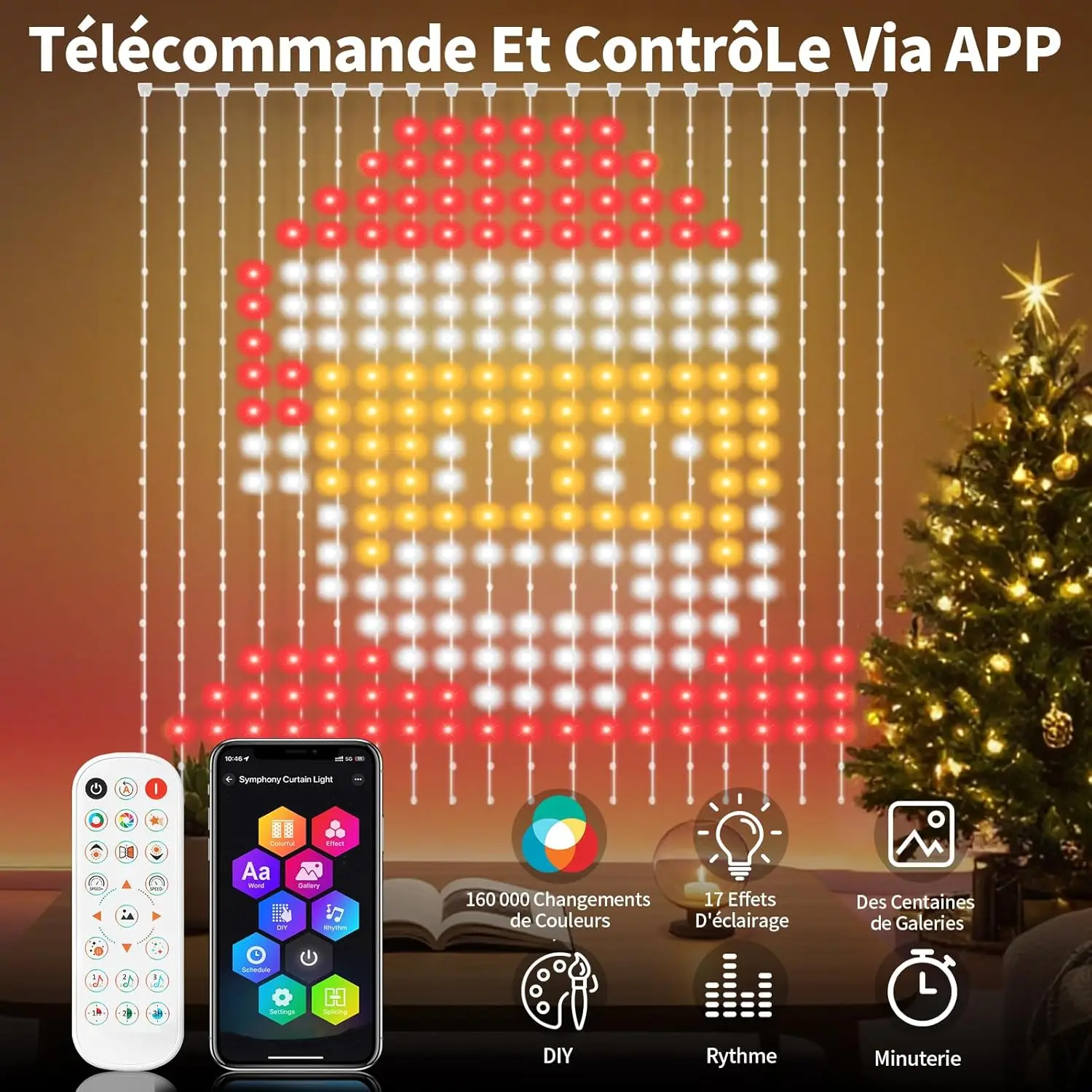 3*3M 400LED Smart  Christmas Curtain Lights with Bluetooth APP Control Music Sync Outdoor Christmas String Lights Home Decor