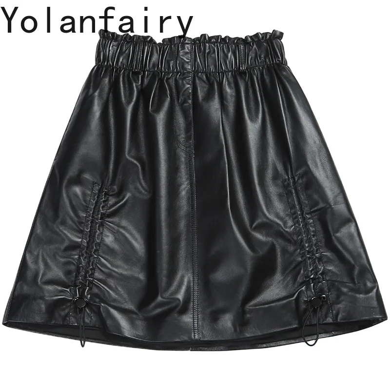 KMETRAM Genuine Leather Skirts for Woman Real Sheepskin Black Skirt Women Clothing Autumn Winter Skirts High Waist Юбка Женская