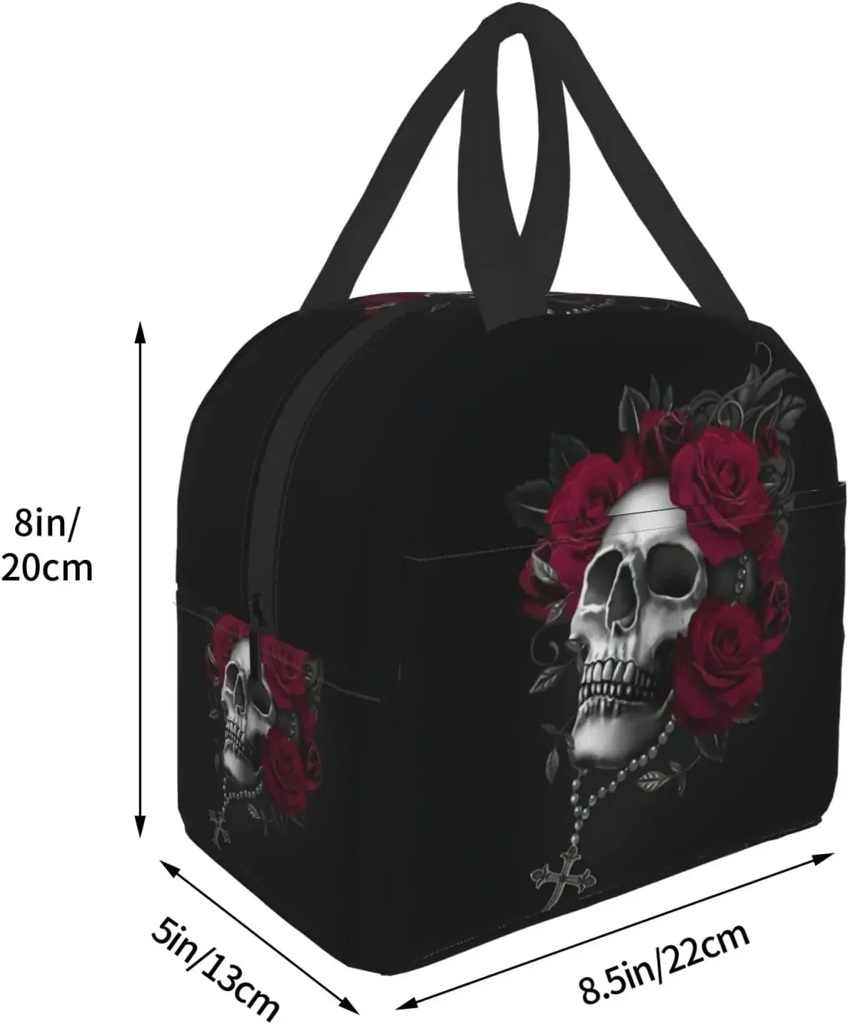 Fiambrera con aislamiento de calavera Rosa gótica, bolso de mano enfriador reutilizable, soporte impermeable para el almuerzo, regalo para mujeres y hombres, trabajo, Picnic, Viajes