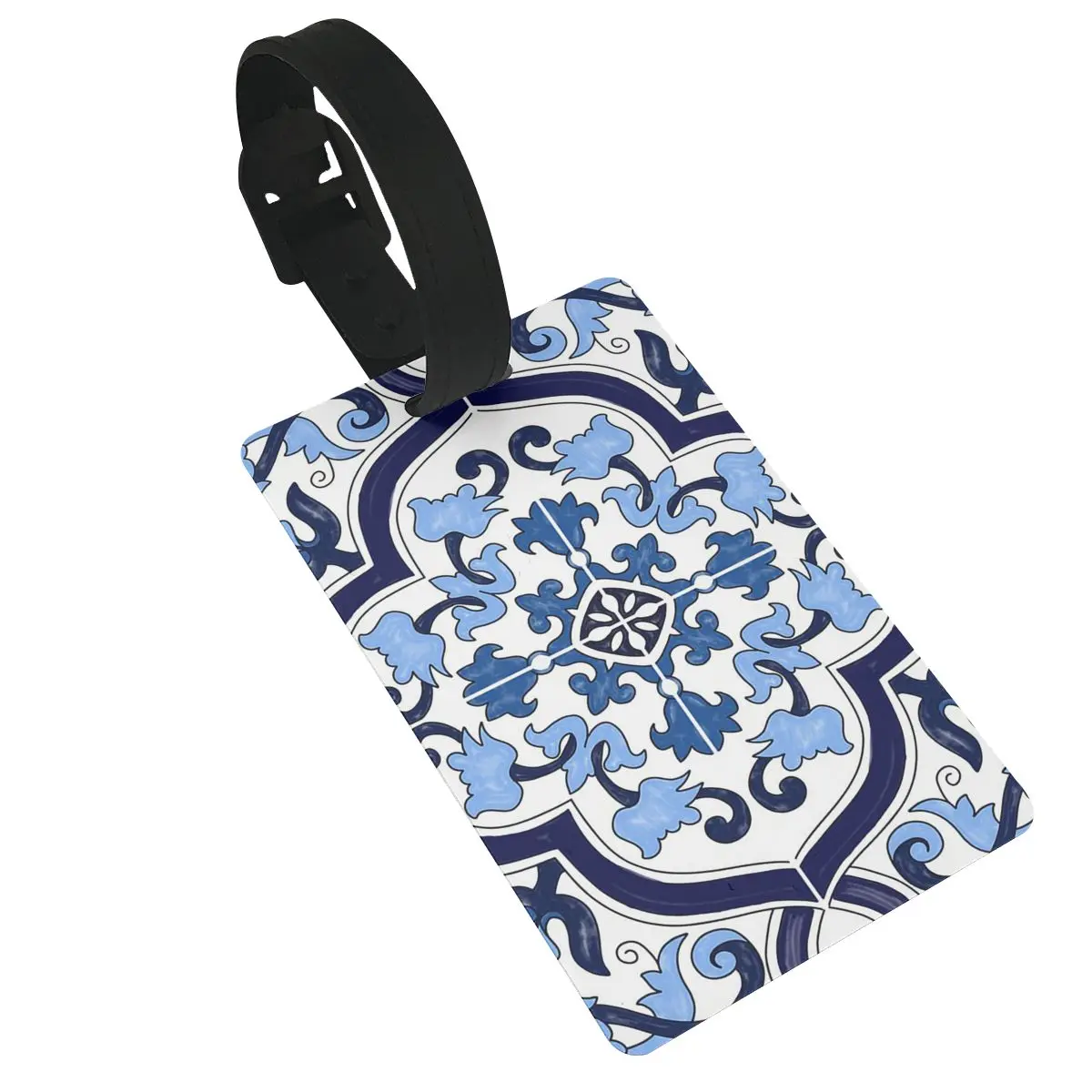 Blue Ornate Floral Mediterranean Sicilian Tile Luggage Tags Suitcase Travel Baggage Boarding Tag Label Holder ID Name Address