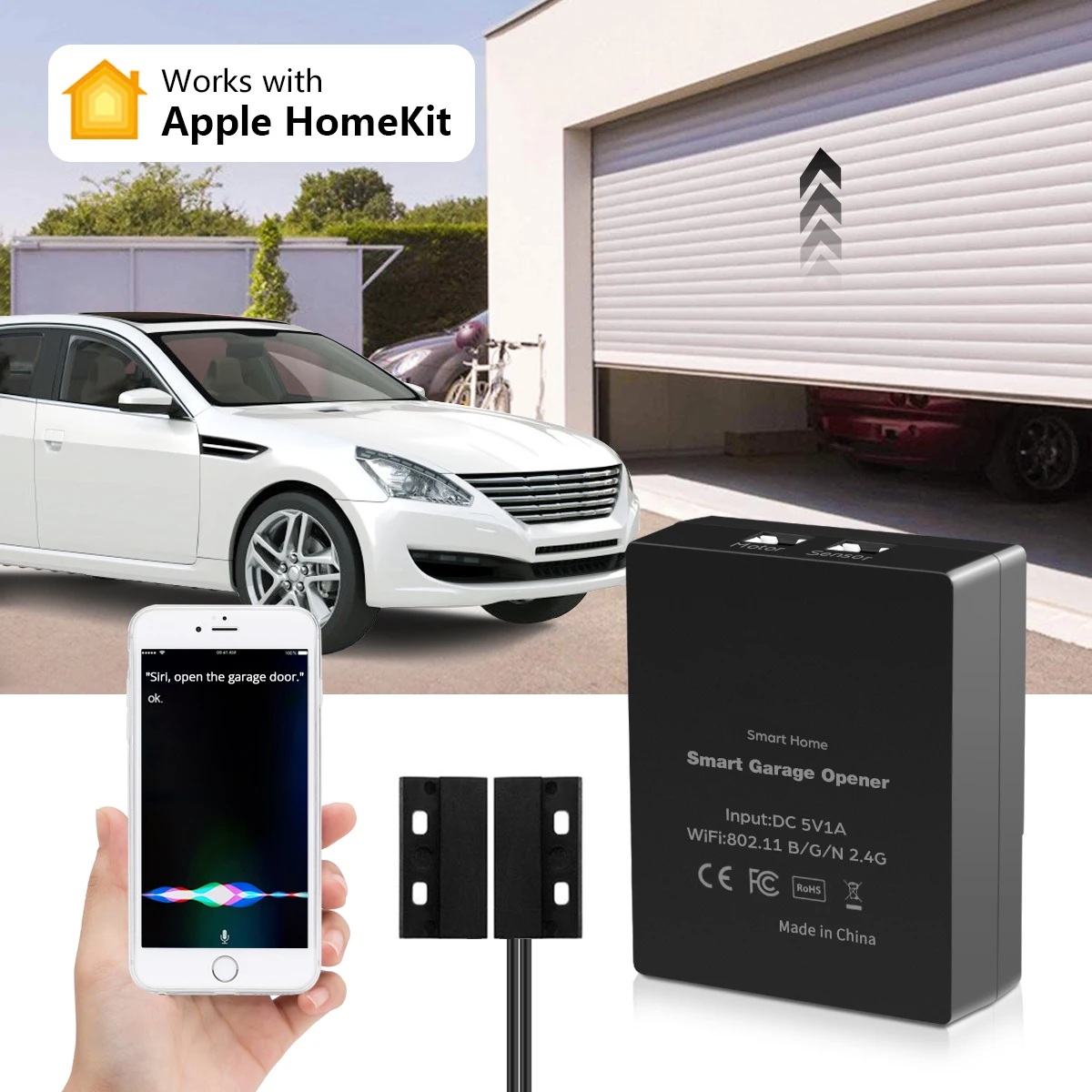 Apple Homekit WiFi Garage Door Sensor Opener Controller Wireless Smart Switch Siri Voice Control APP Work With Apple Homekit