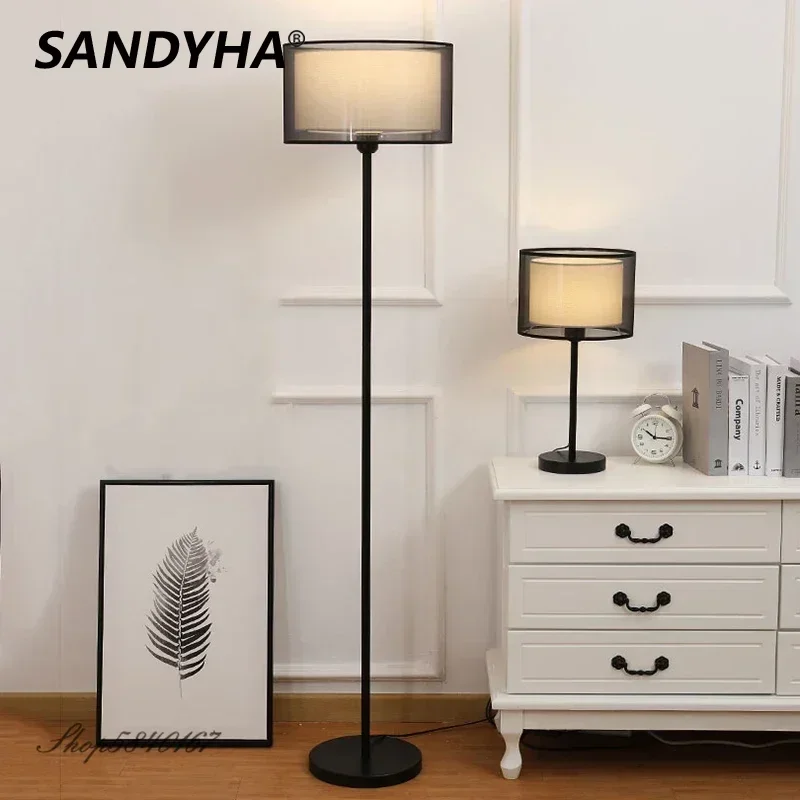 

SANDYHA Modern Salon Floor Lamp Simplicity Double-layer Fabric Lampshade Led Table Lamp Living Room Dining Bedroom Decor Lights