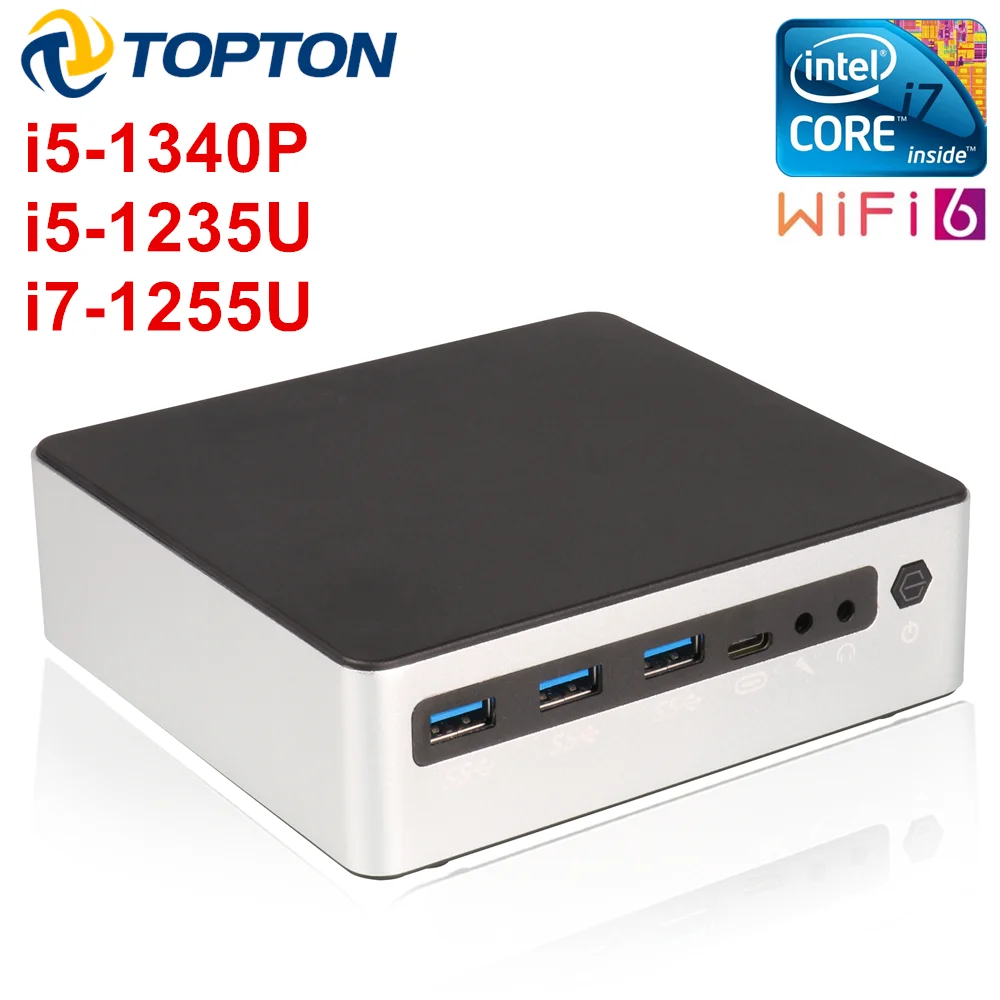 Topton 저렴한 미니 PC i5 1340P i7 1360P, 2xDDR5 RAM NVMe SSD, 윈도우 11 프로 데스크탑 컴퓨터, 1xHDMI2.0 1xDP1.4 1xType-C WiFi6