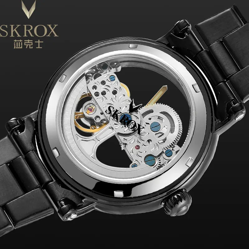 SKROX Hollow Skeleton Automatic Movement Man Watch Mechanical Waterproof Male Wrist Watches Original Top Brand Luxury Clockwork