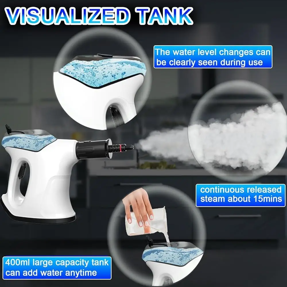 휴대용 스팀 청소기 휴대용 빠른 가열 시각화 된 물 탱크 9 액세서리 안전 가정용 그라우트 청소