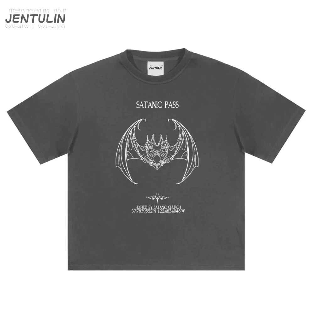 Harajuku Oversized Streetwear Men's Clothing Satan Pass Graphic Print Tshirt Cotton Hip Hop Aesthetic Short Sleeve Tops Goth Y2k