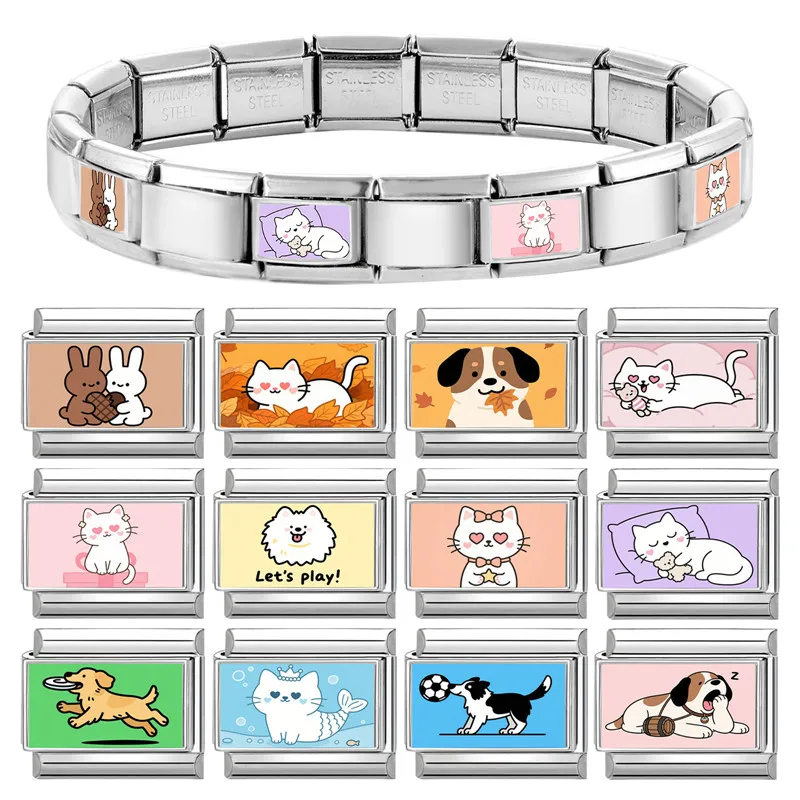 جديد Y2k لطيف الكرتون الكلاب القطط الحيوانات الأليفة الإيطالية سحر صالح 9 مللي متر الفولاذ المقاوم للصدأ النساء سوار ذاتي الصنع قطرة الشحن هدية مجوهرات بالجملة #2