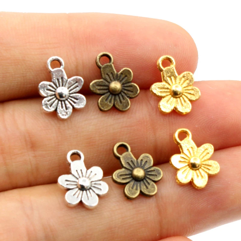 20 sztuk Charms dwustronny kwiat 12x9mm Antique Making wisiorek Fit, Z brązu w stylu Vintage Antique srebrny kolor, DIY Handmade biżuteria