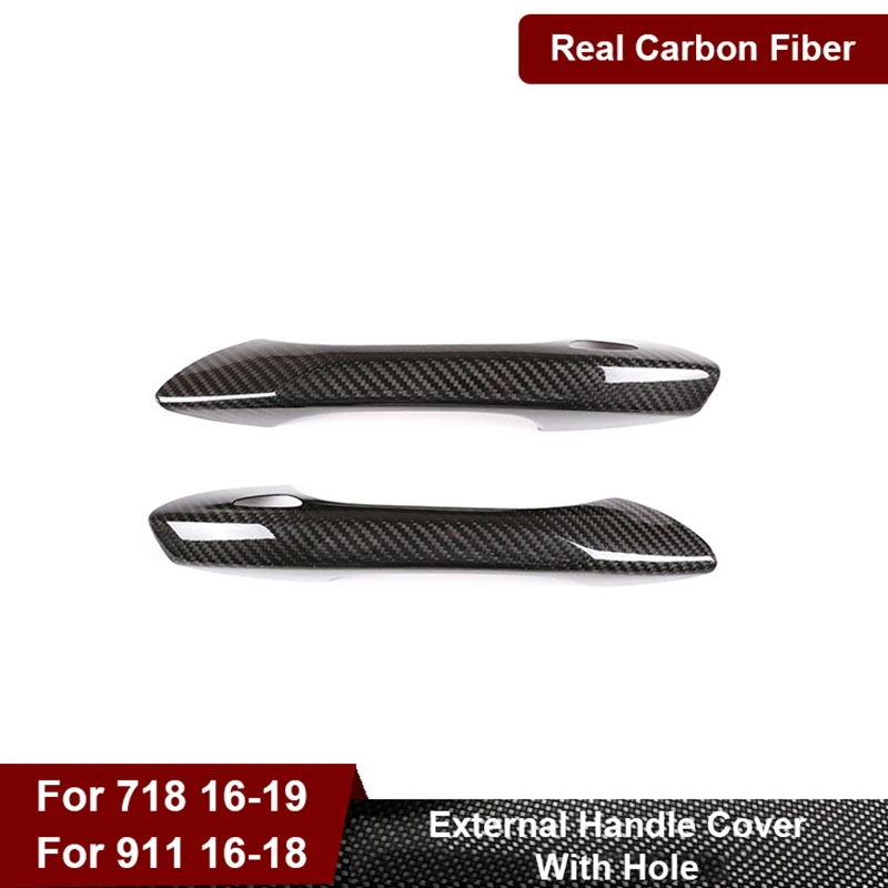 

For Porsche 718 911 Boxster Cayman Real Carbon Fiber Car Exterior Door Handle Cover Doorknob Shell With Sensor Hole Accessories