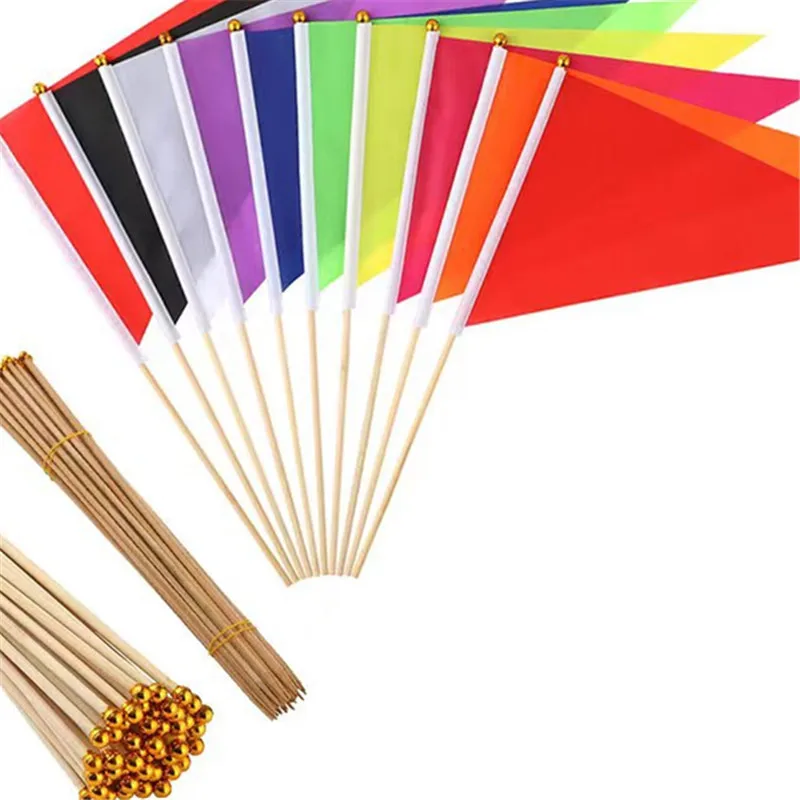 10Pcs Small Garden Yard Marking Supplies Colorful Triangular Lawn Flags with Plastic Flagpoles Hand-Held
