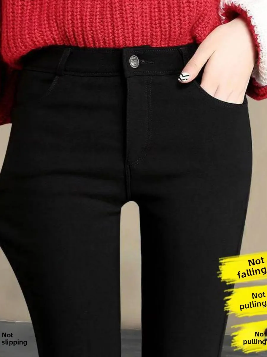 

High Waist Slim Fit Skinny Jeans Women's Base Layer Pants Elastic Thin Bla Autumn Spring New Sle Faion Ladies Trousers