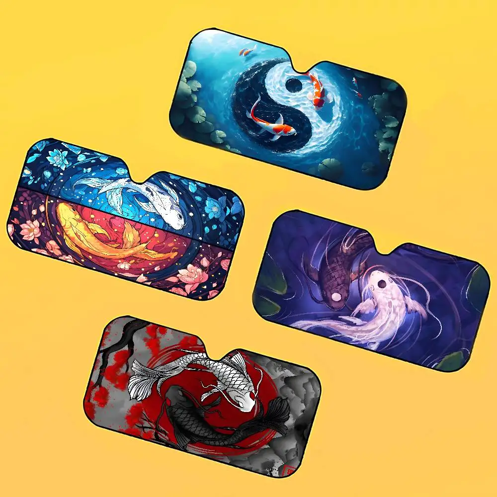 

Tai Chi Bagua Yin Yang Two Fish Car SunShade Car Sunshade Covers Cover Universal Windscreen Folding Visor