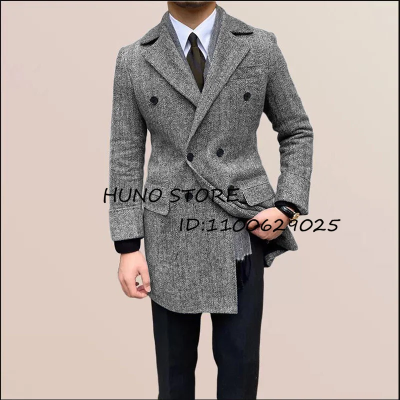 Long Coats for Men 39 Herringbone Long Jacket Double Breasted Slim Lapels Coat Men\'s Cold Blouse Choice Super Offers Herren Man