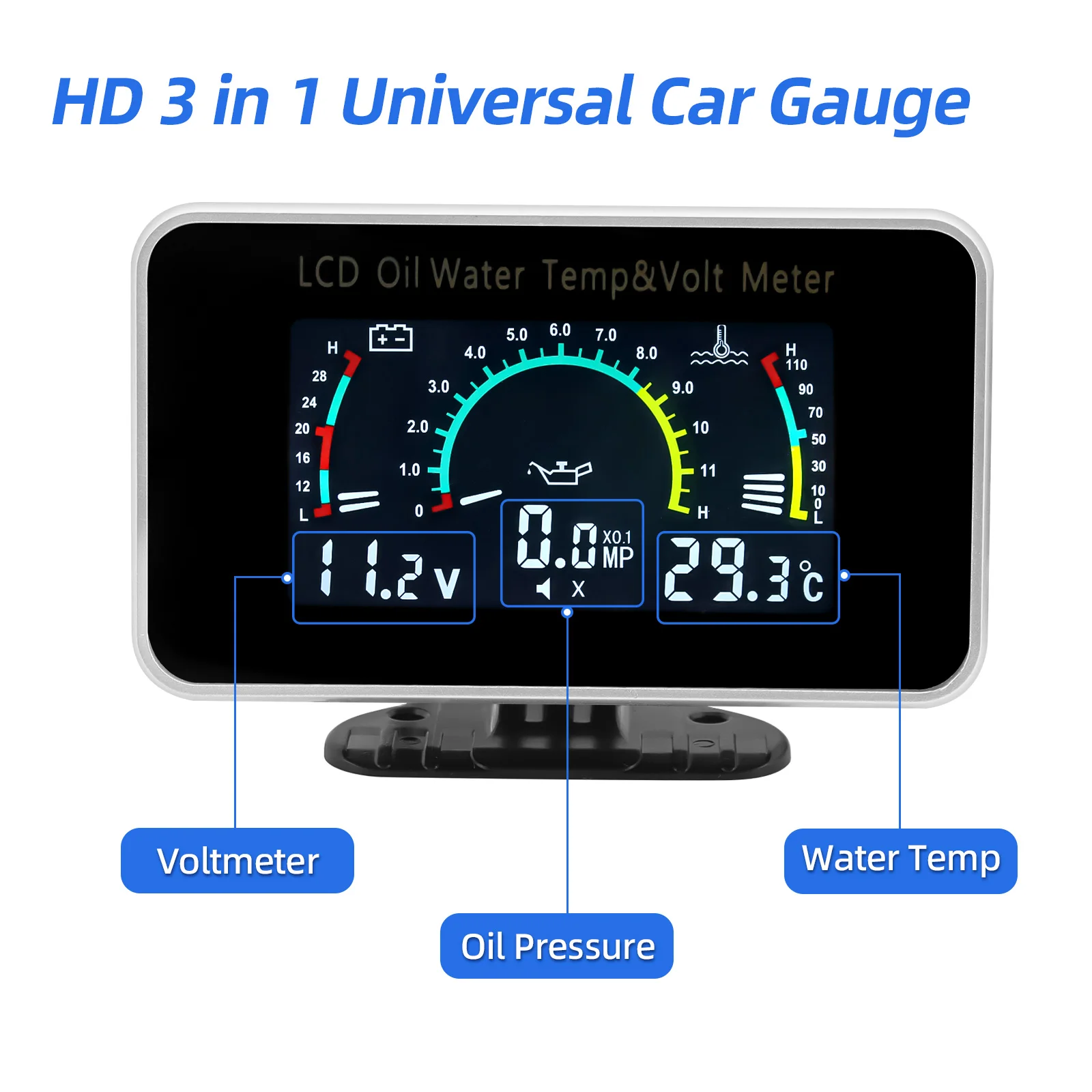 Oil Pressure+Voltmeter+Water Temp Gauge with Sensor Radiator Temperature Water Temp Joint Pipe Sensor 26MM-40MM Hose Adapter