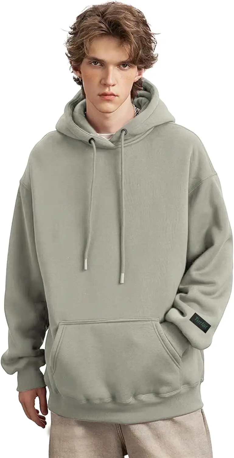 Mens Hoodie เฮฟวี่เวทขนแกะ Hoodie Sweatshirt สําหรับผู้ชายขนาดใหญ่ Pullover Hoodie พร้อมกระเป๋า Causal กีฬา