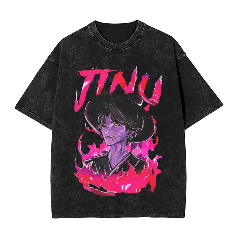 

Summer Men Pure Cotton Loose T-Shirt Crew Neck Short Sleeve Graphic Printed Clothing Kpop Demon Hunters Saja Boys Jinu T-Shirt