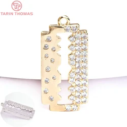 (6212)2PCS 15.5x29MM 24K Gold Color Brass with Zircon Razor Blade Shape Pendants High Quality Jewelry Making Findings Wholesal