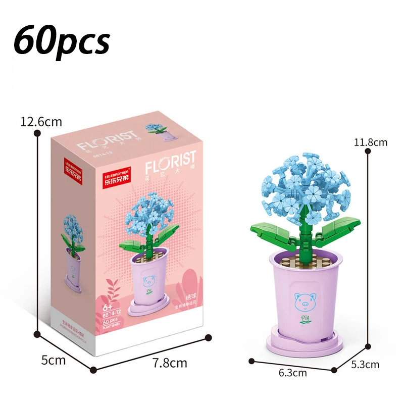 60pcs assembled block flower toys for parent-child interaction simulation bouquet DIY children's birthday and holiday gifts