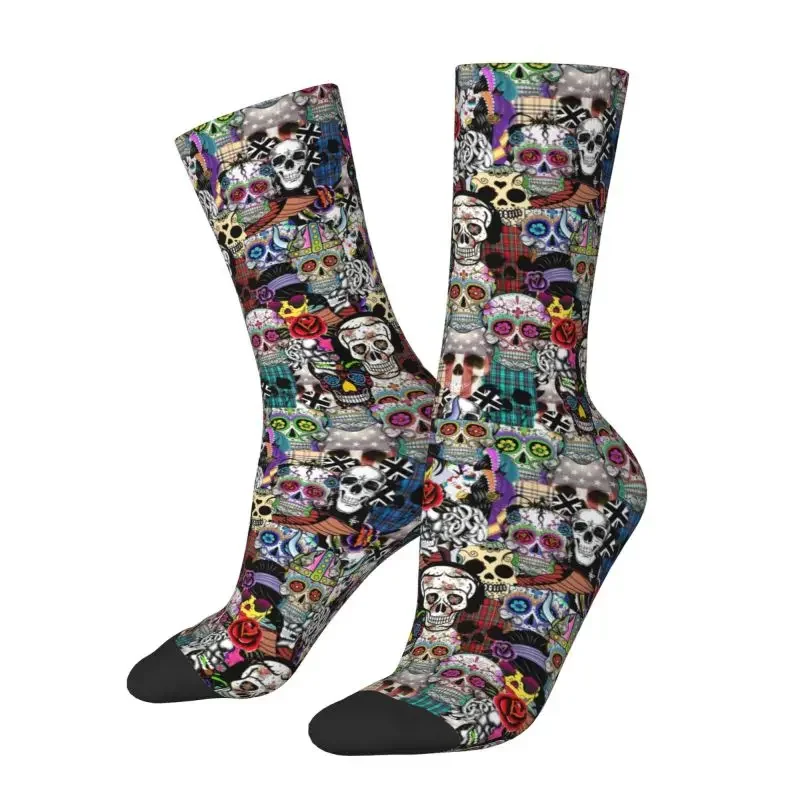 Halloween Day Of The Dead Mens Crazy Crew Socks Unisex Cute Funny Sugar Skull Catholic Dress Socks