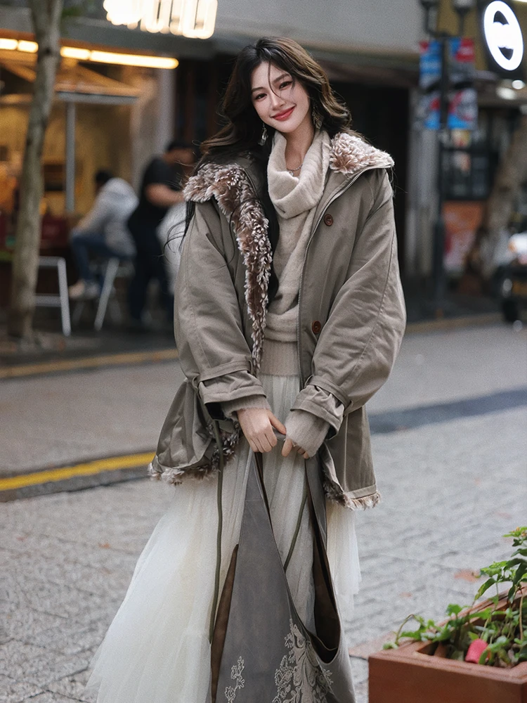 

Женская теплая парка AZure Bright Coat из высококачественного искусственного меха с лоскутным дизайном, средней длины, на молнии, для повседневной носки