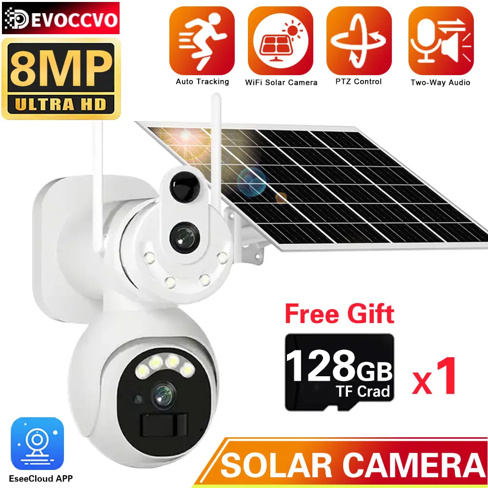 

4K WiFi PTZ Camera 8MP HD Solar Panel Dual Lens Outdoor Monitoring CCTV Camera Smart Home Two-Way Intrusion Alarm Long Standby