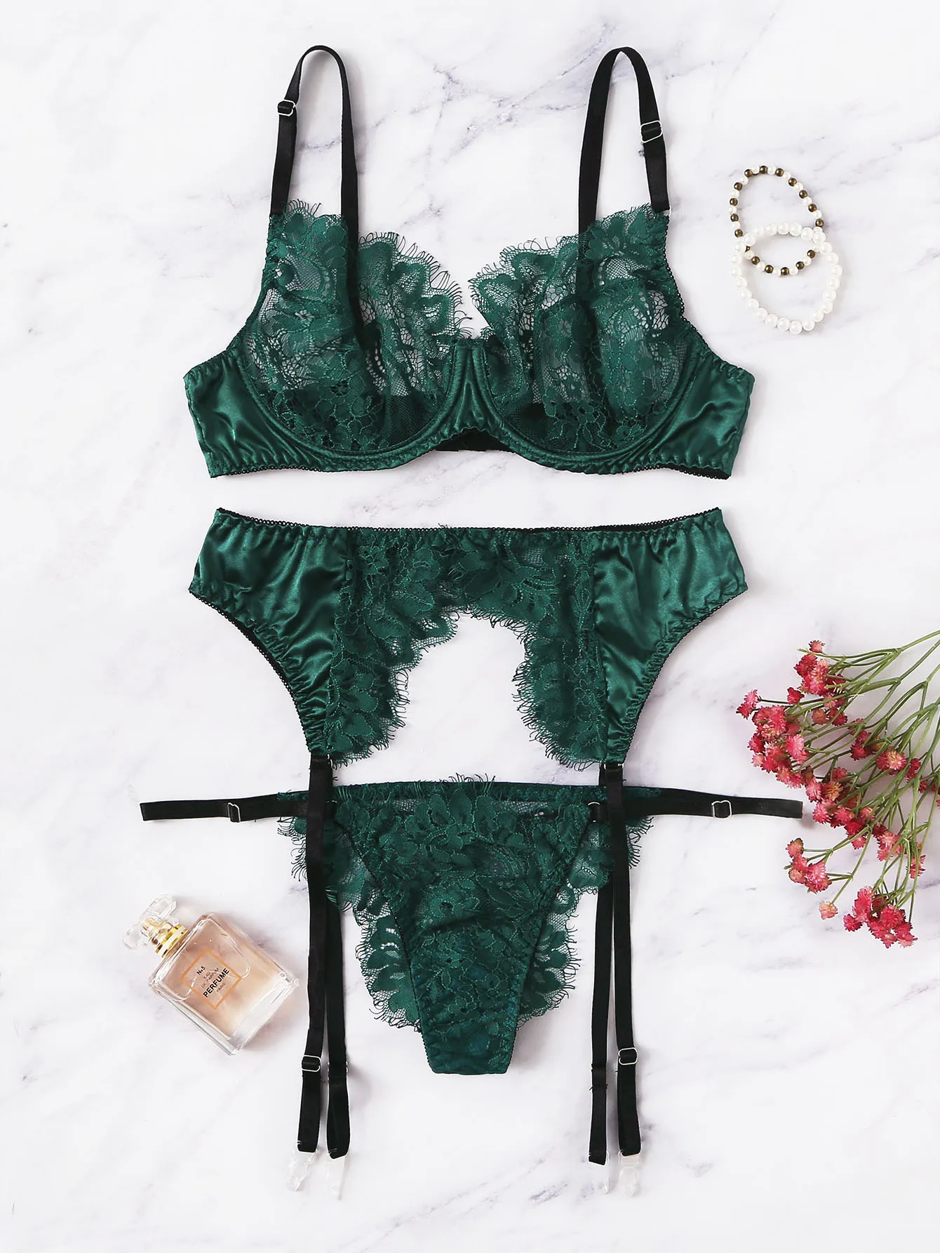 

Sexy Lingerie Wholesale Set 2024 Spring New Lace Lingerie Three-Piece Set Bed Sexy Women's Products