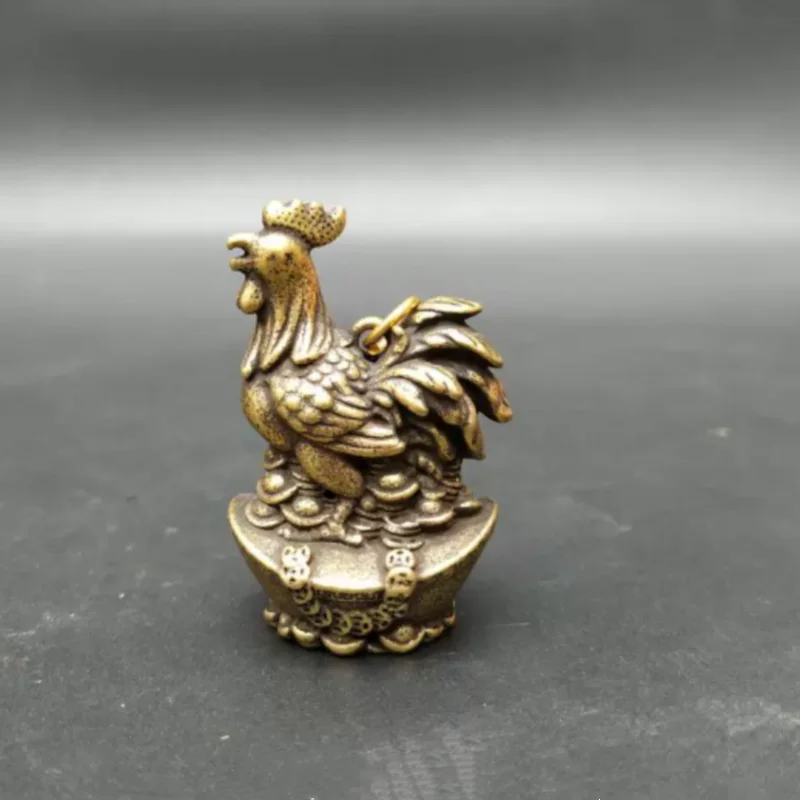 

Antique Copper Carving Zodiac Rooster gold ingot Rooster Mini Retro Ornament Feng Shui Wealth Attraction Decorative Crafts