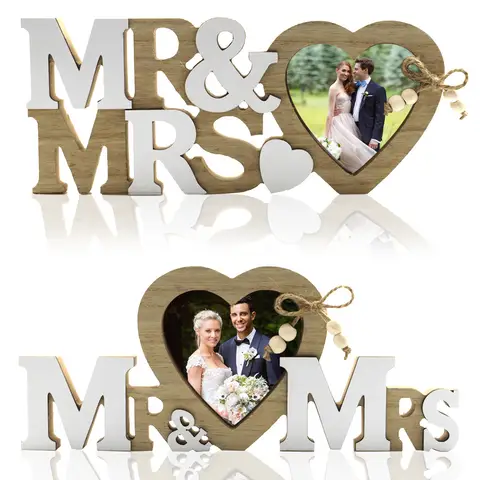 Wooden Love Photo Frame for Wedding Table Decor Mr&Mrs Love Heart Photo Family Valentine's Day Photo Frame Home Table Decora 1PC