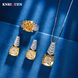 Luxury 10*10/12*12mm Topaz Gemstone Necklace Pendant Rings Earrings Wedding Party Fine Jewelry Sets for Women Anniversary Gifts